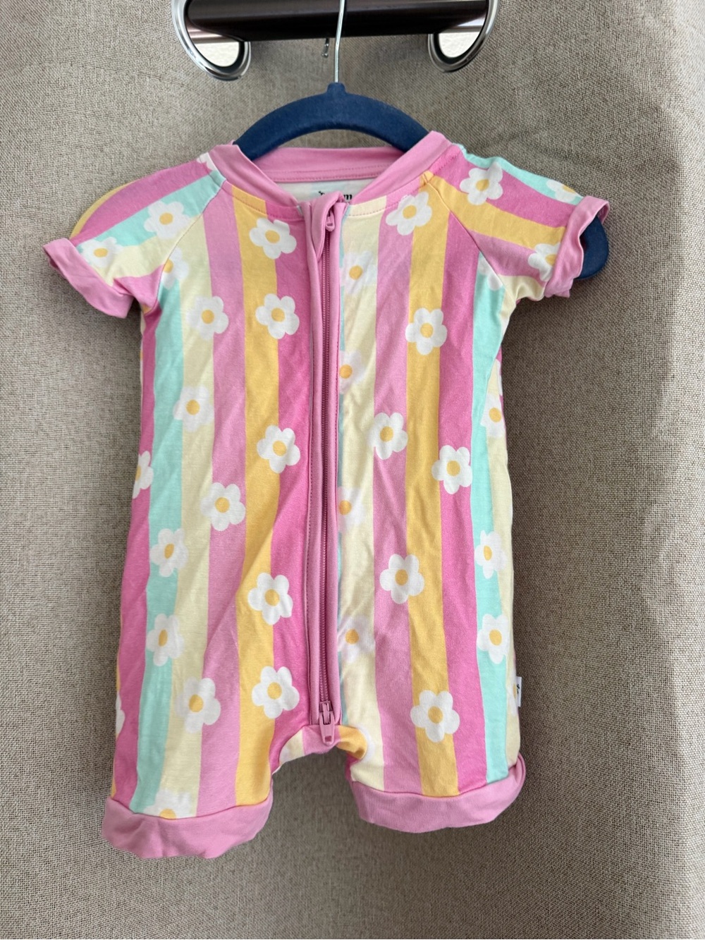 Girls' Pastel Stripe Floral Zip One-Piece Romper - Pink